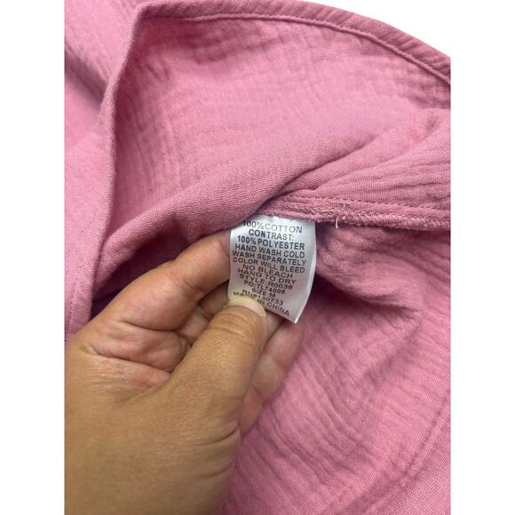 Umgee Women’s M Pink Cotton Top Puff Dot Mesh Sleeves Boho Blouse - Picture 3 of 7